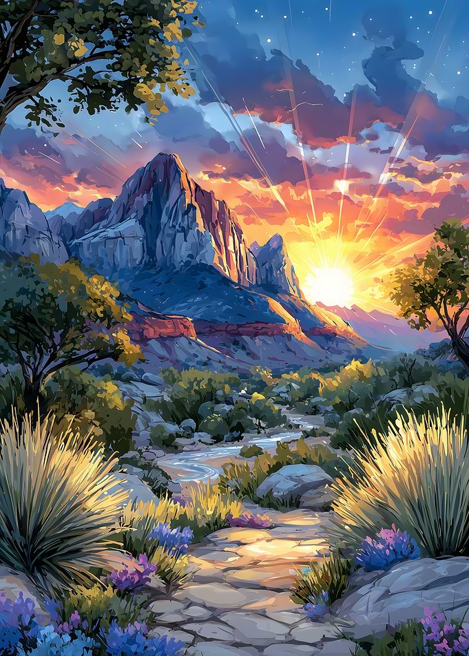 Mountain Landscape at Sunrise Painting