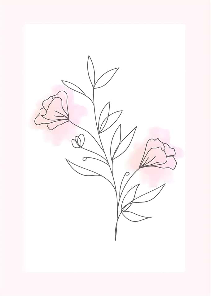 Floral Line Art with Pink Accents