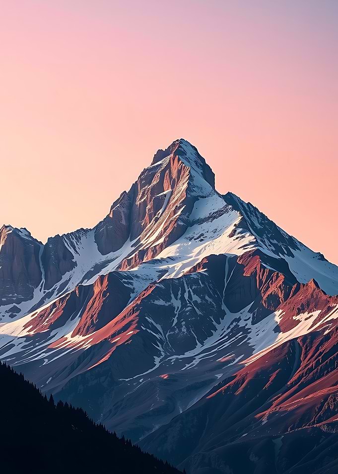 Snowy Mountain Peak at Sunset Nature