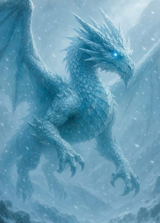 Icy Dragon in Snowy Landscape