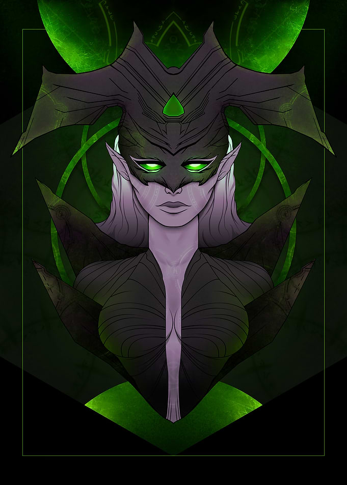 Dark Elf Portrait with Green Accents