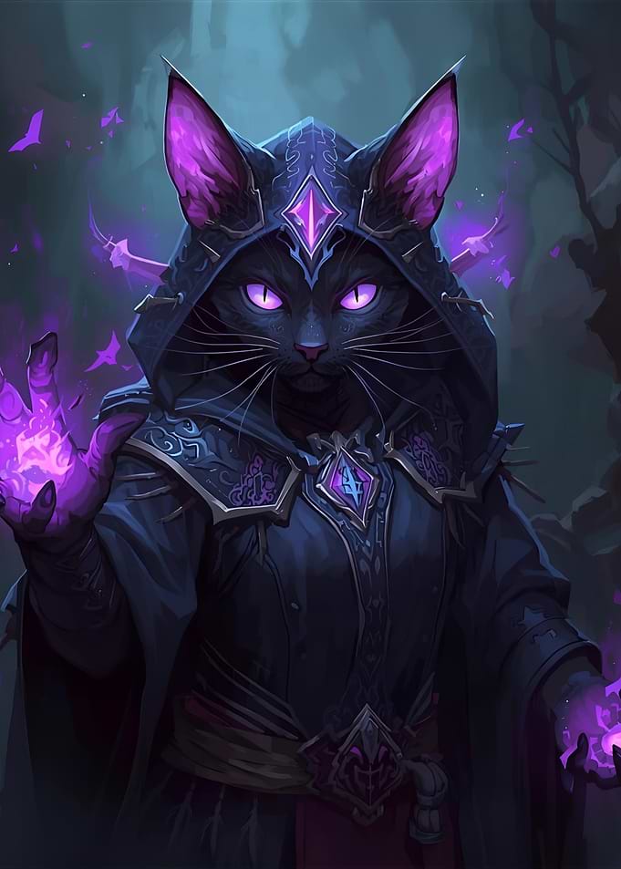 Mystical Cat Wizard with Purple Magic