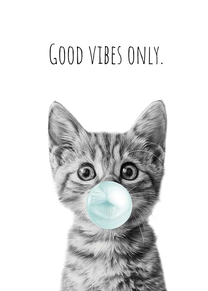 Cat with Bubble Gum Good Vibes