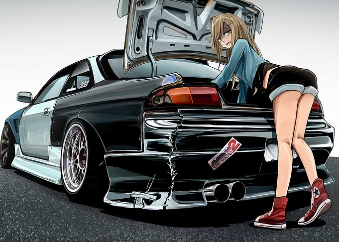 Anime girl with modified car