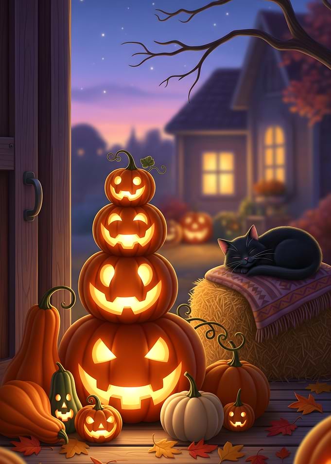 Cozy Pumpkin Stack: Farmhouse Halloween Night