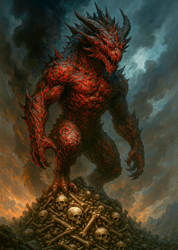 Red Dragon atop Skull Pile
