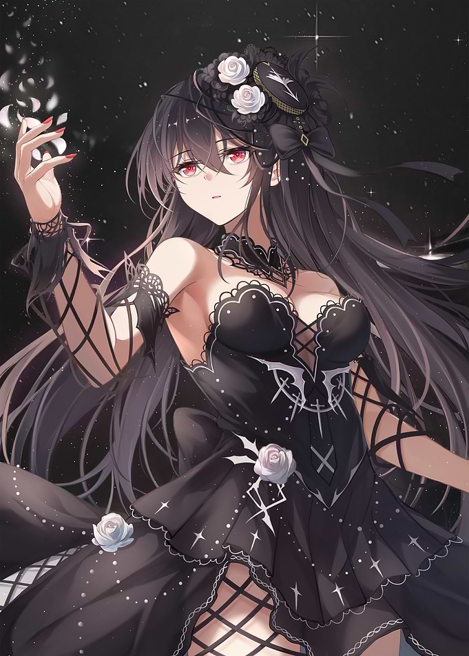Anime Girl in Black Gothic Dress