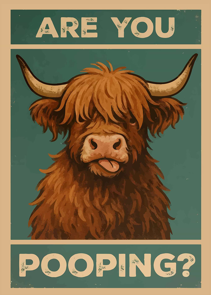 Funny Highland Cow Pooping Poster