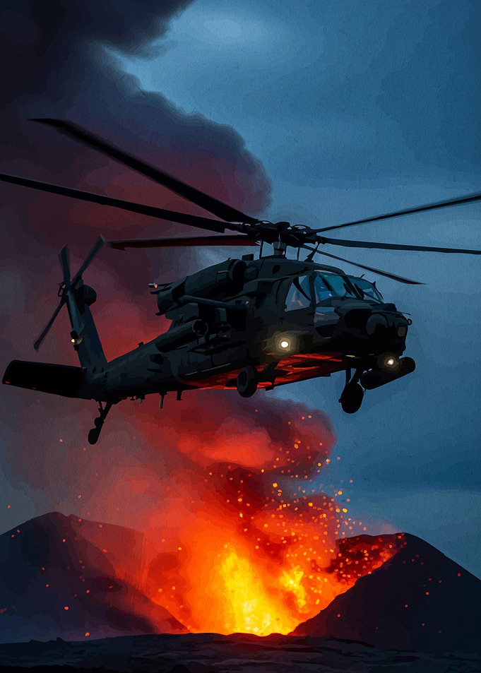 Military Helicopter Volcano Eruption