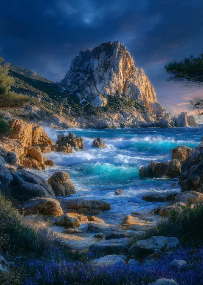 Coastal Mountain Landscape with Turquoise Water