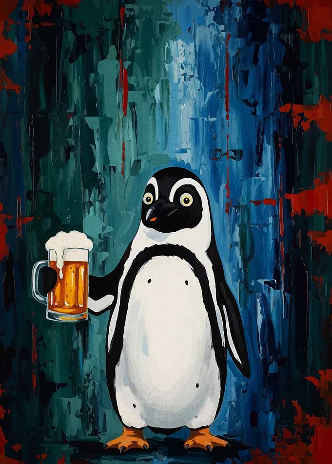 Penguin with Beer Painting