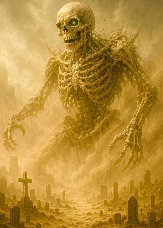 Giant Skeleton in Cemetery