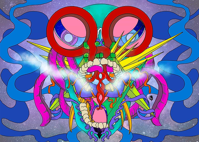 Abstract Colorful Cosmic Creature Illustration