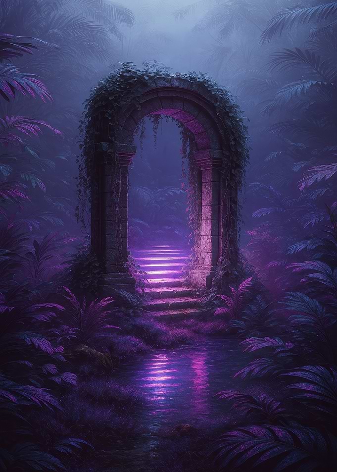 Mystical Purple Archway in Lush Jungle