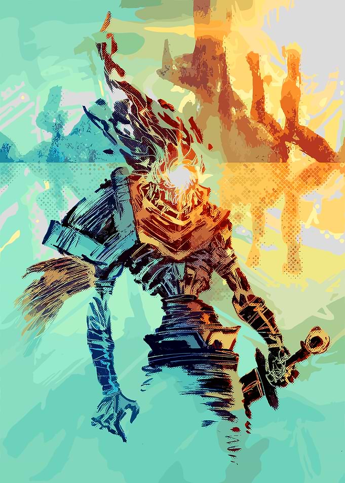 Abstract Warrior with Sword Digital Art