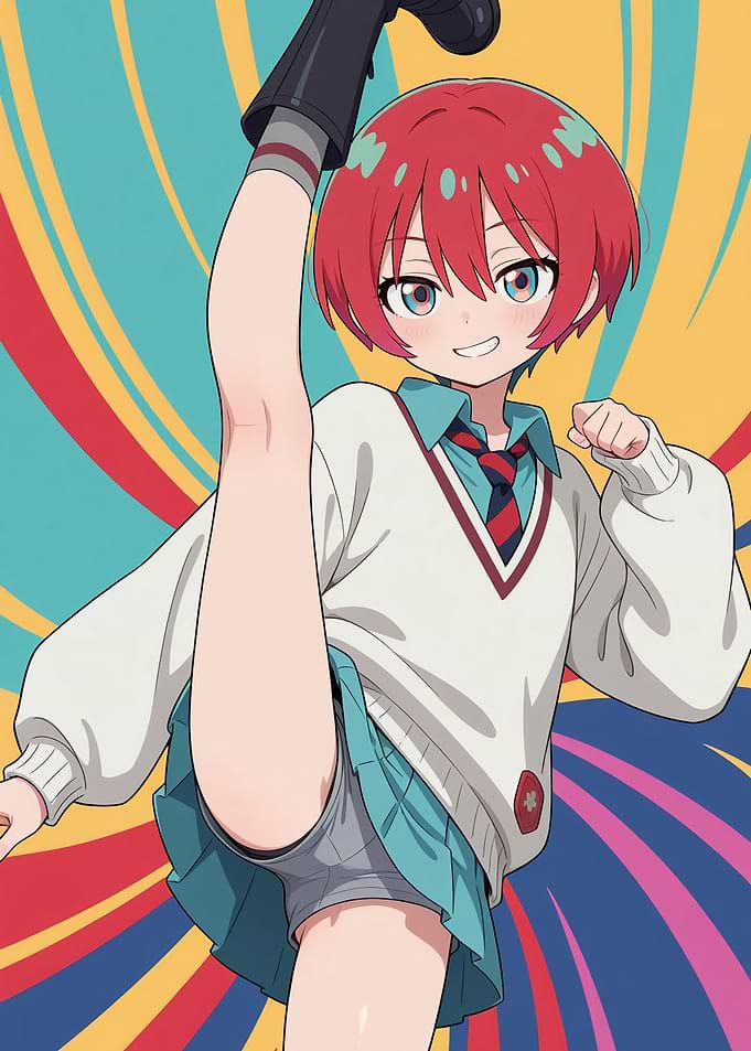 Anime Girl High Kick with Colorful Background