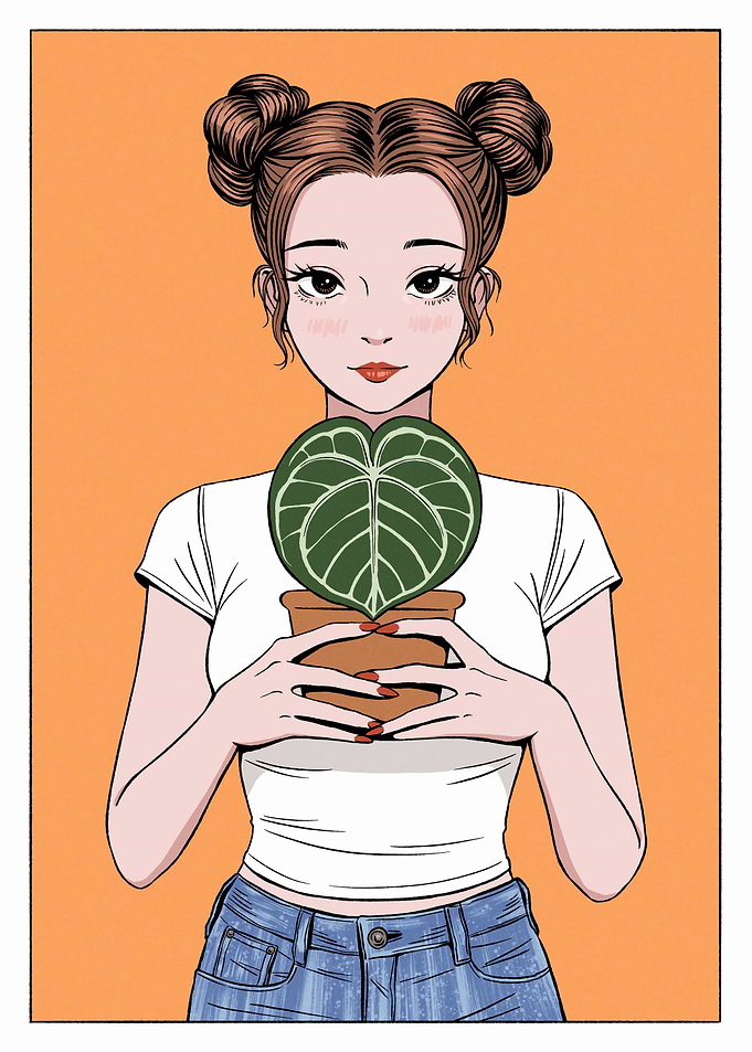 Girl Holding Potted Plant Illustration
