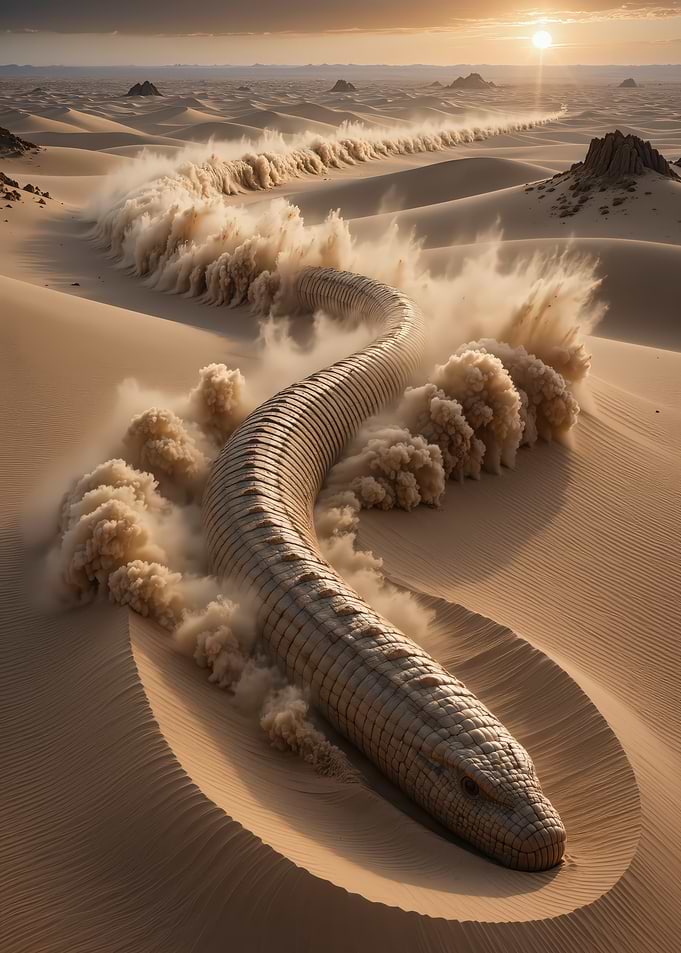 Giant Sandworm in Desert Landscape