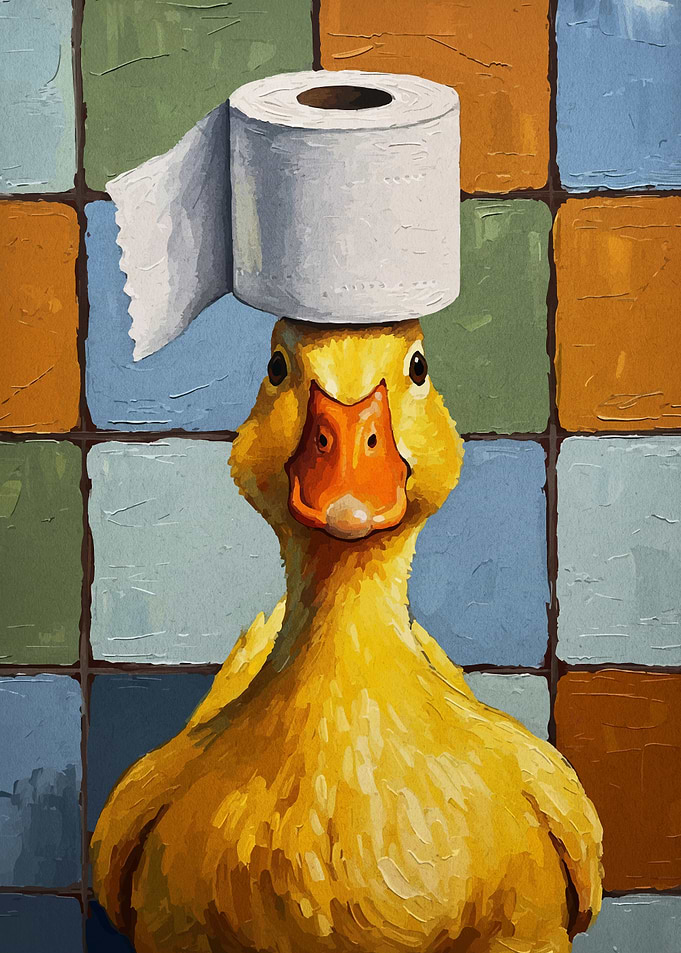 Duck with Toilet Paper Hat Painting