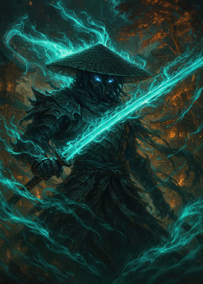 Mystical Warrior with Glowing Sword