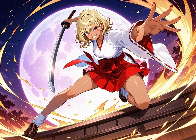 Anime Girl with Katana and Moon