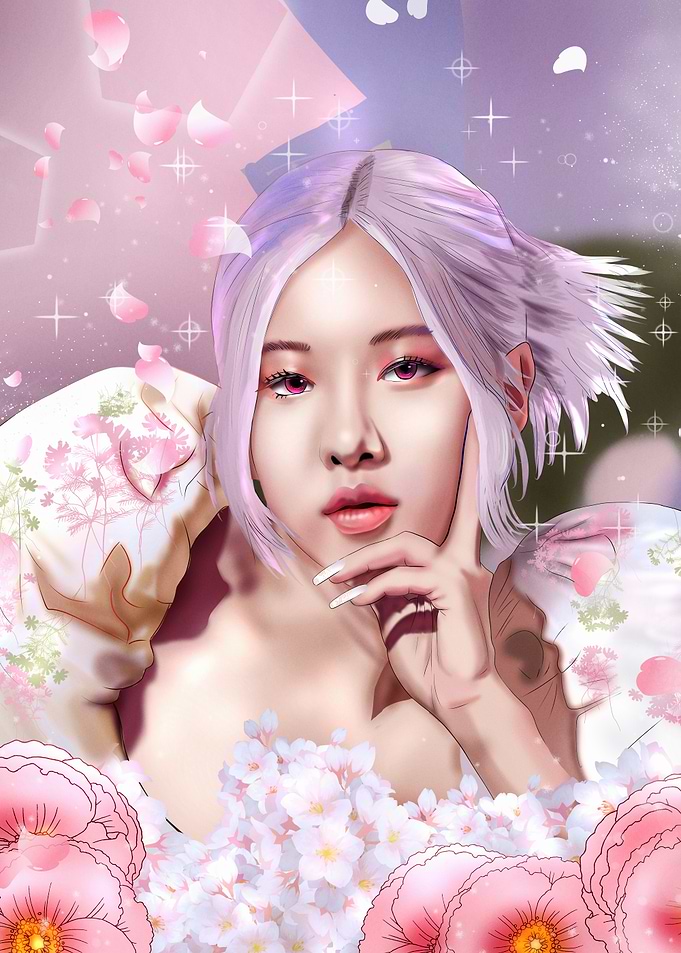 Rosé Fanart with Floral Accents