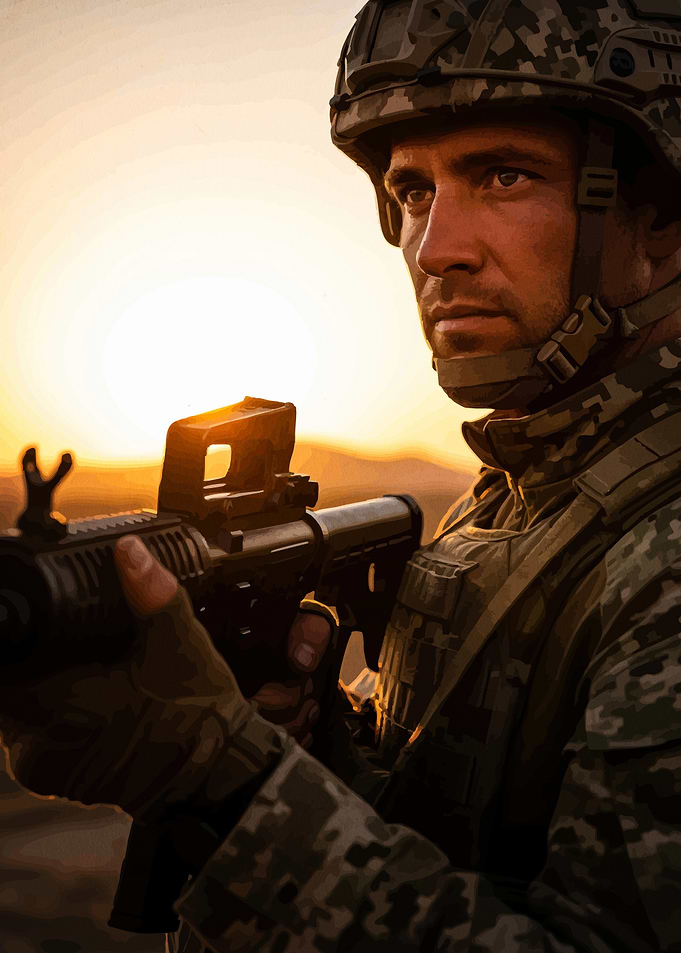 Soldier rifle sunset
