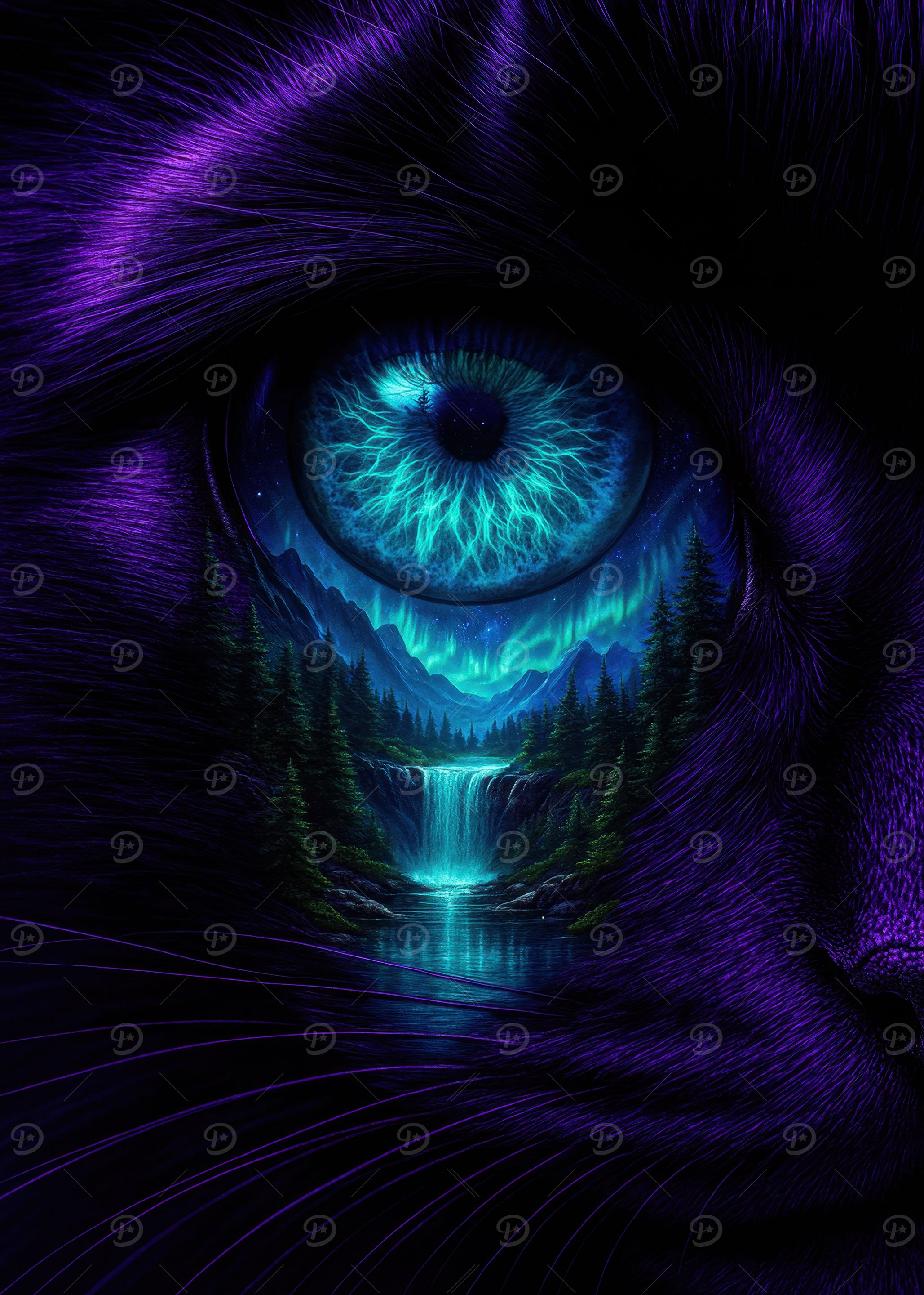 Mystical Eye with Waterfall Landscape