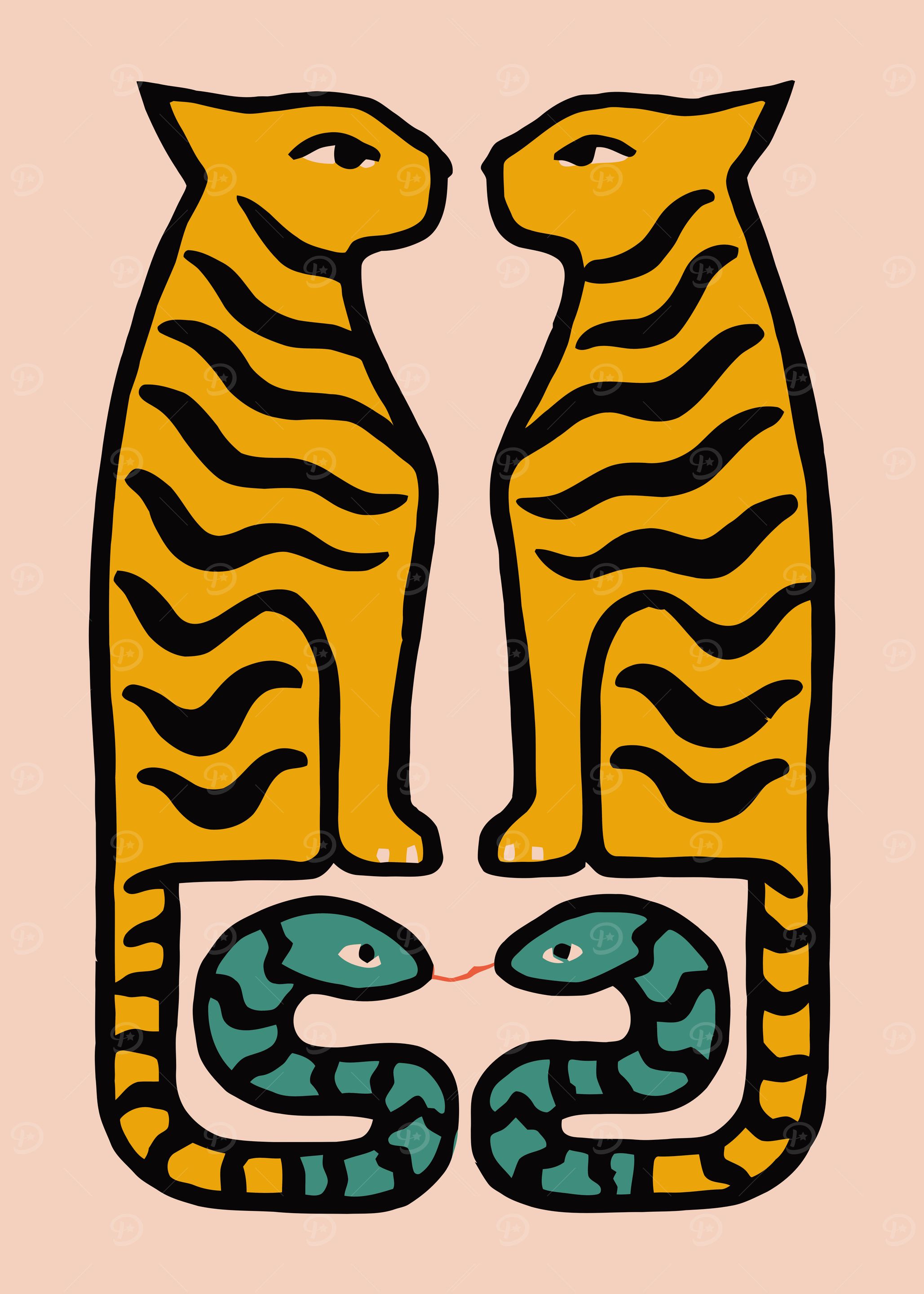 Tigers and Snakes Cute Wall Art