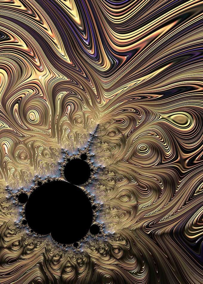 Fractal Art: Golden Swirls and Black Circles