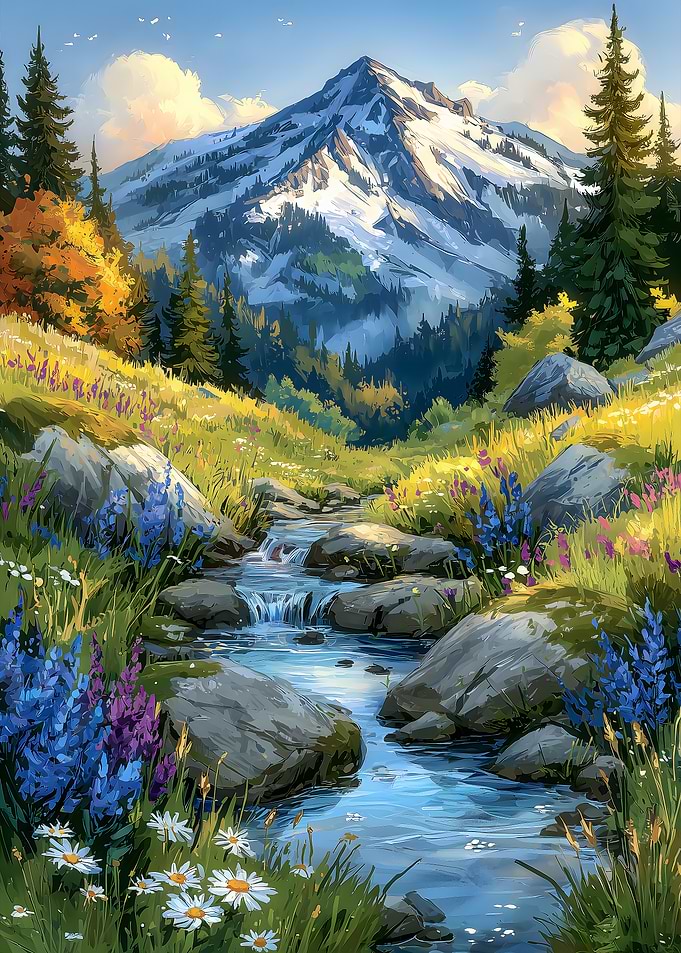 Mountain Stream Landscape Painting