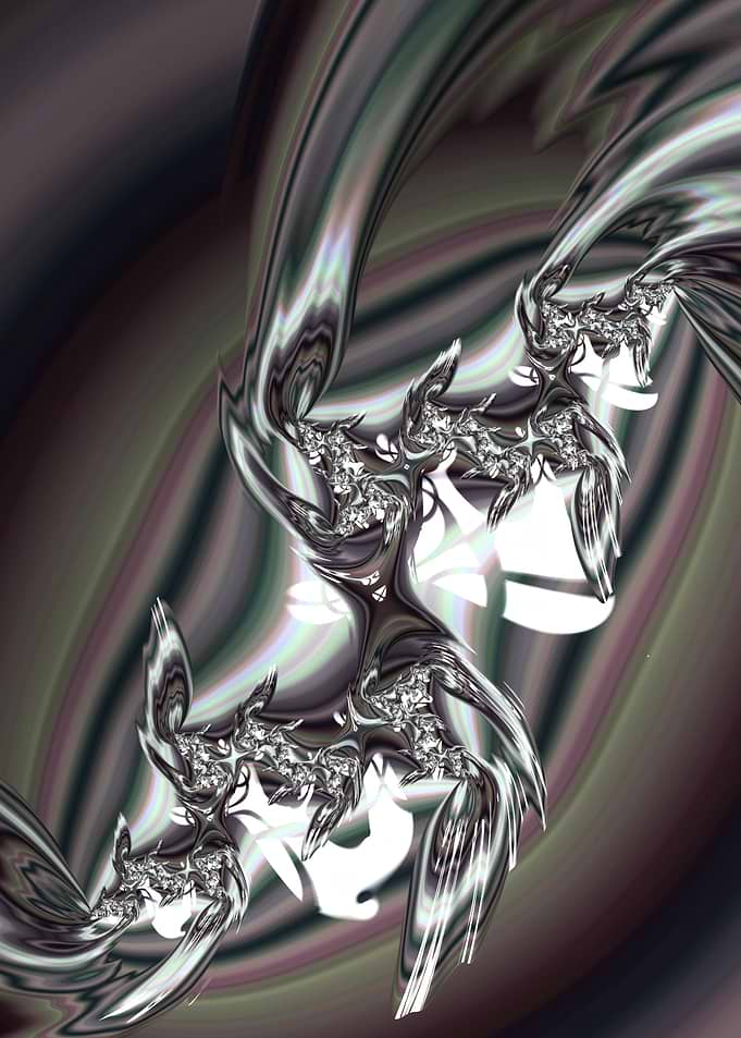 Abstract Fractal Art in Metallic Silver