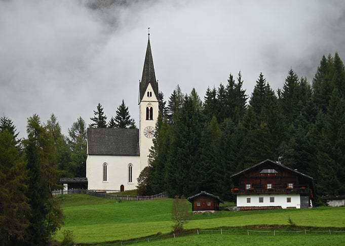 Alpine Church and House Landscape