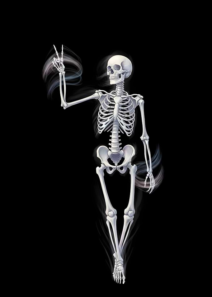 Skeleton Peace Sign on Black Background