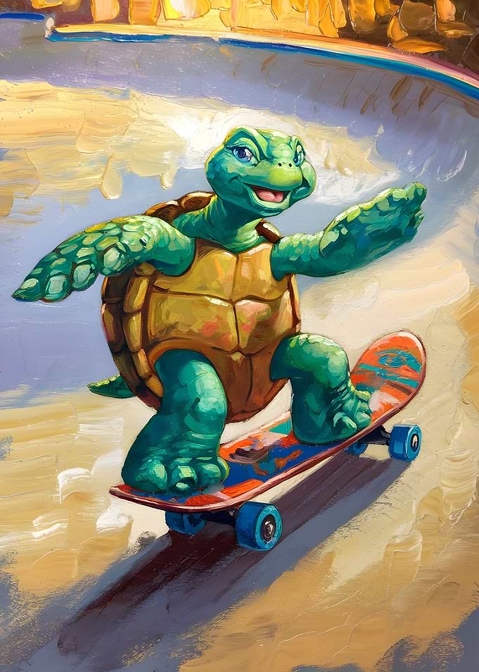 Turtle on Skateboard in Skatepark Painting