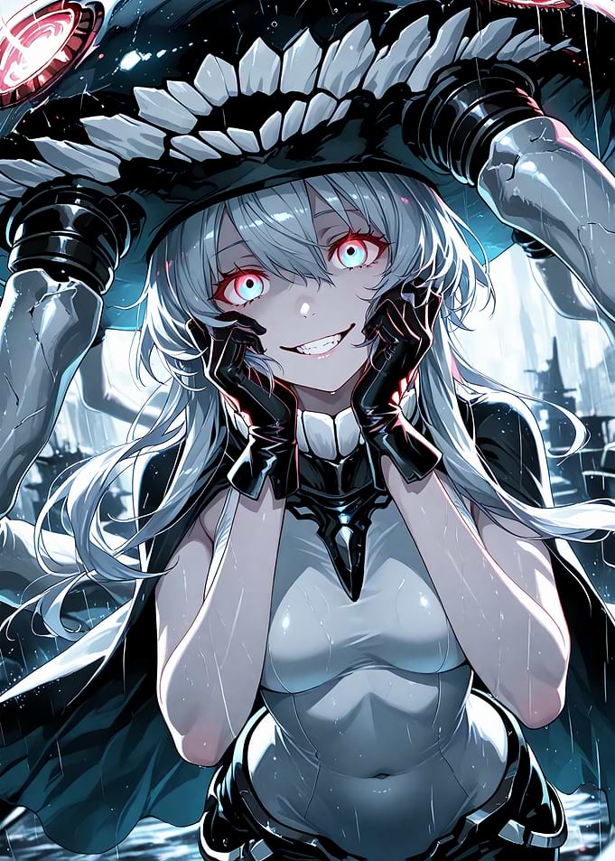 Anime Girl with Red Eyes and Robot