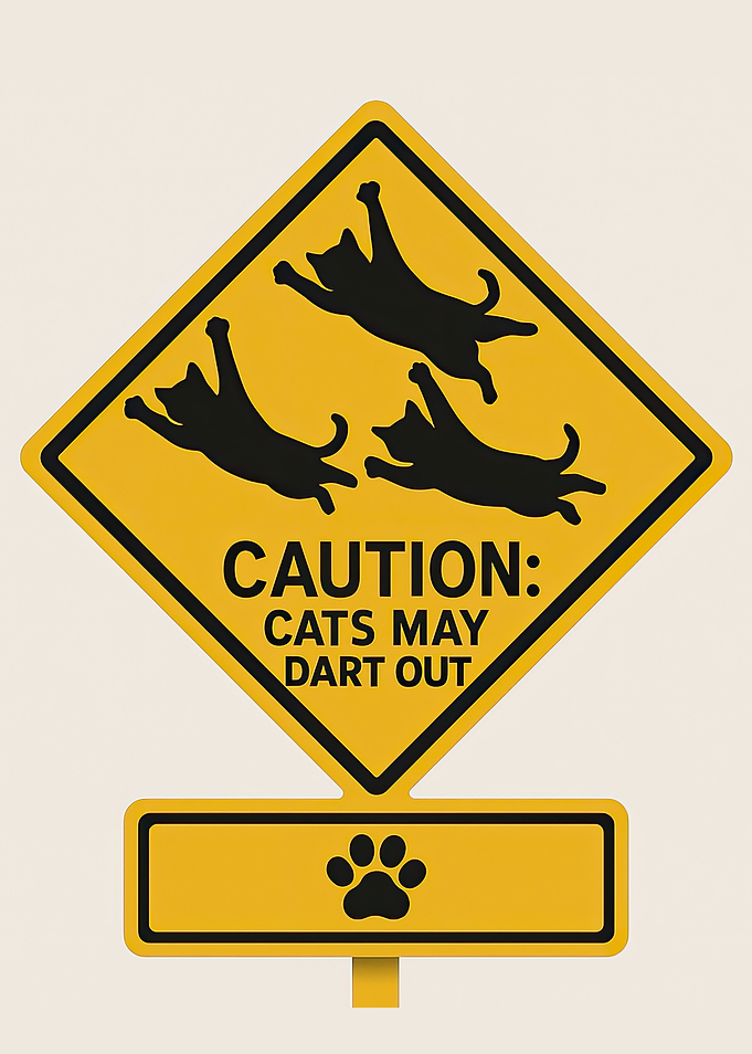 Caution: Cats May Dart Out Road Sign