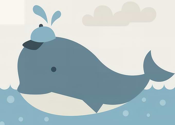 Cartoon Whale with Cap in Water