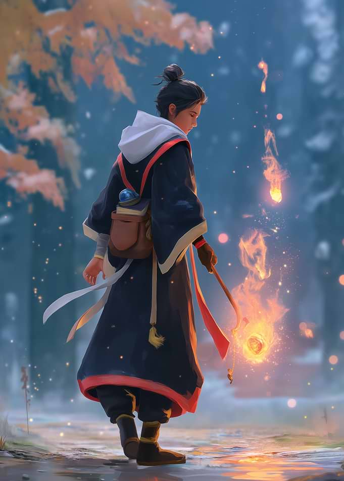 Fantasy Mage with Fire Magic