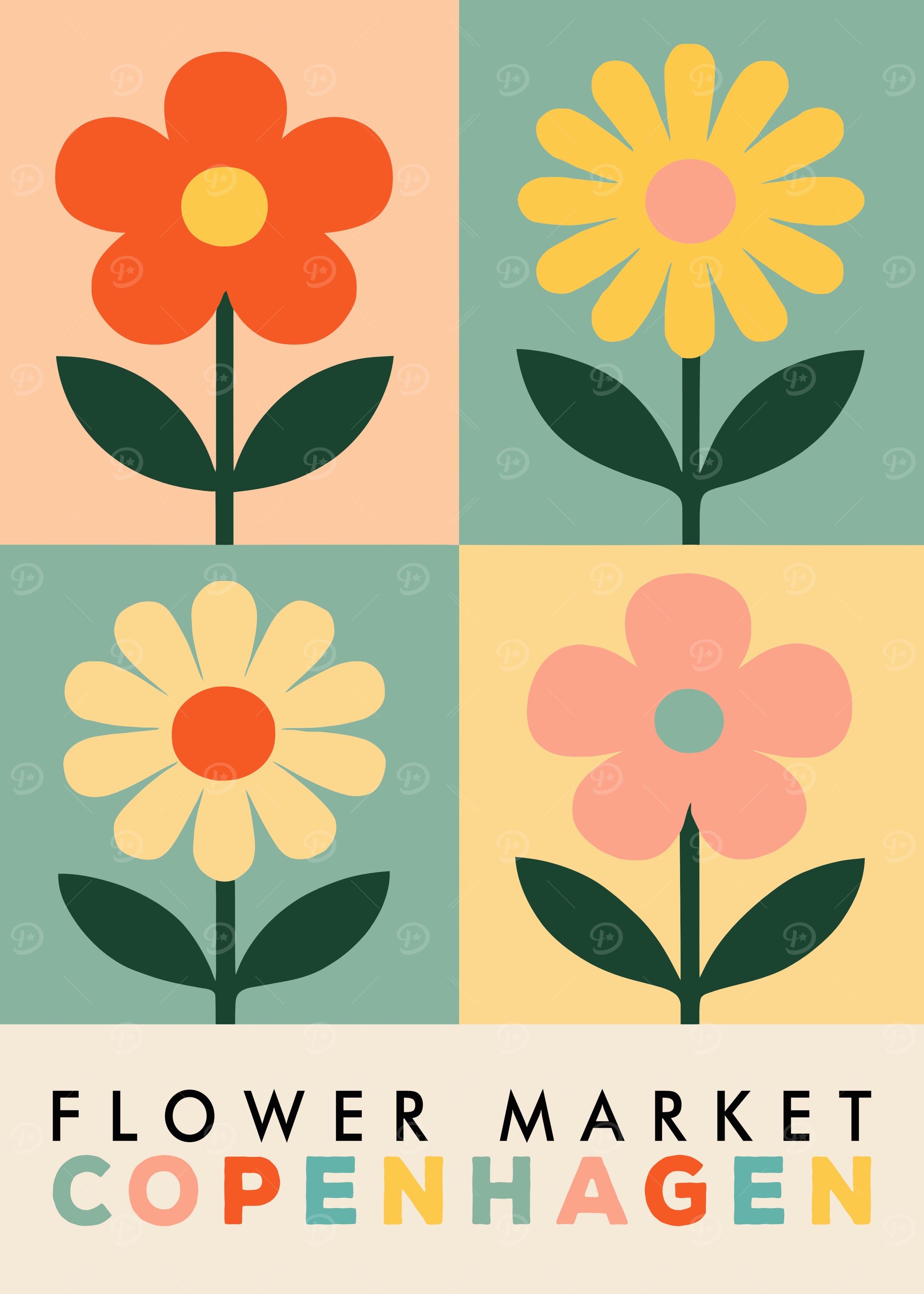 Flower Market Copenhagen Retro Art