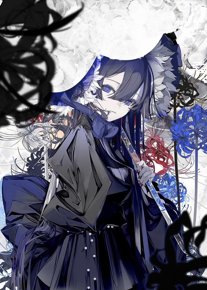 Anime Girl with Sword and Flowers