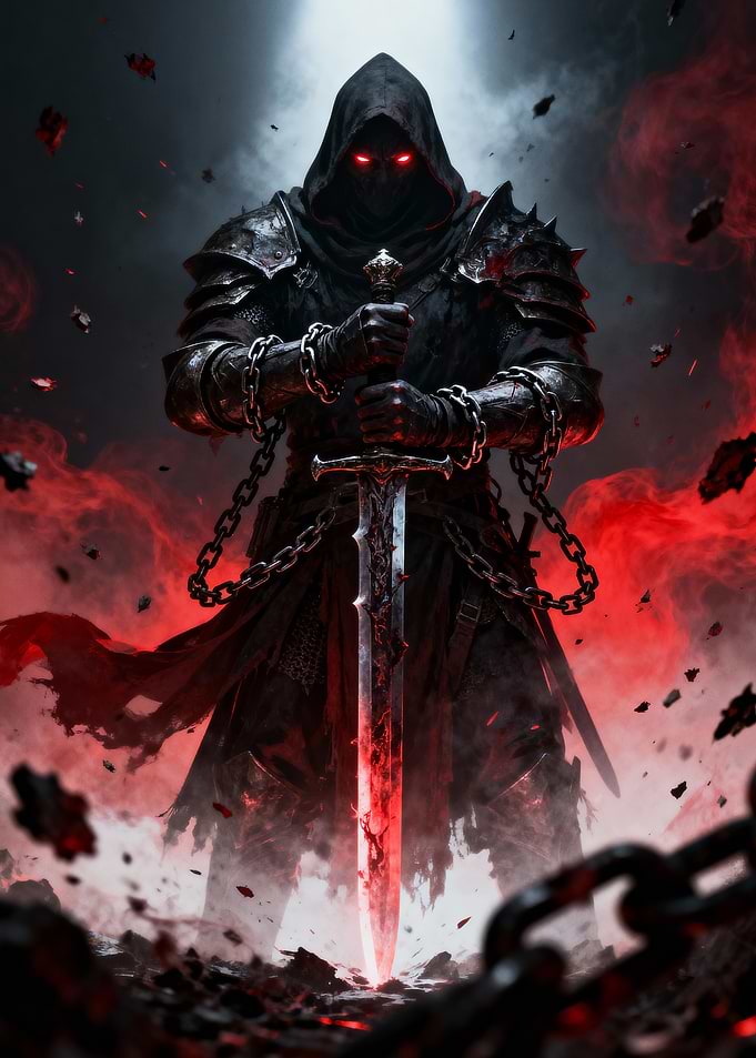 Dark Knight with Glowing Sword