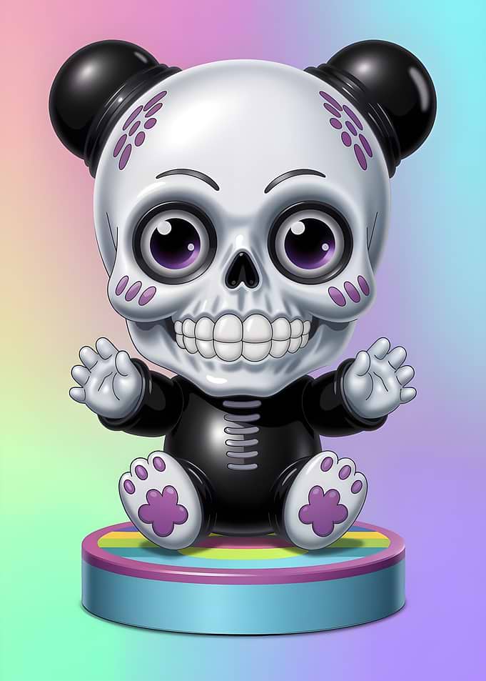 Cute Skull Panda Figurine