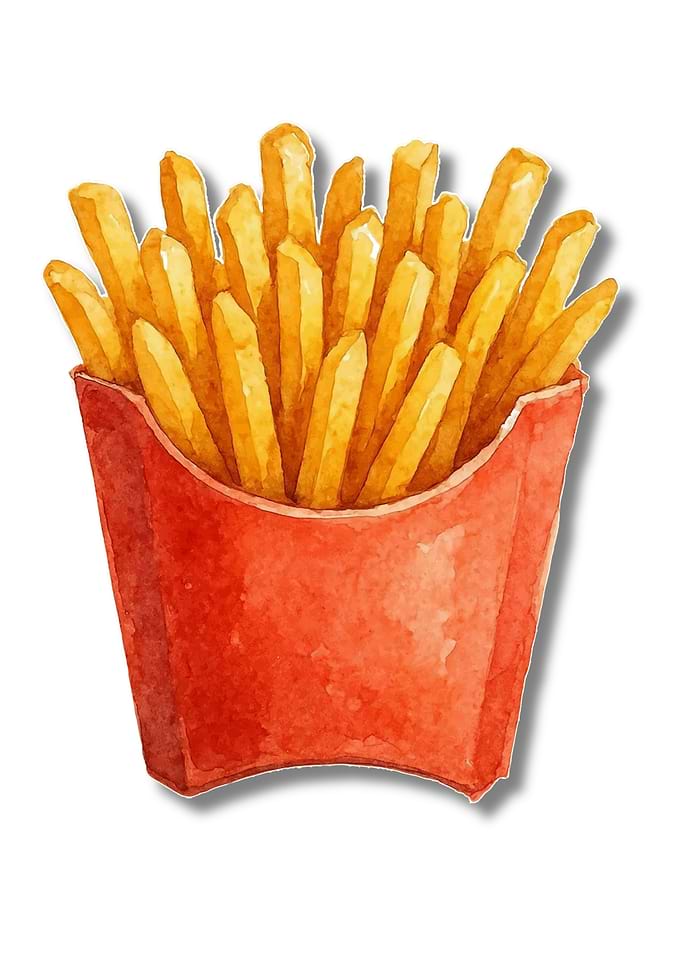 Watercolor French Fries in Red Container