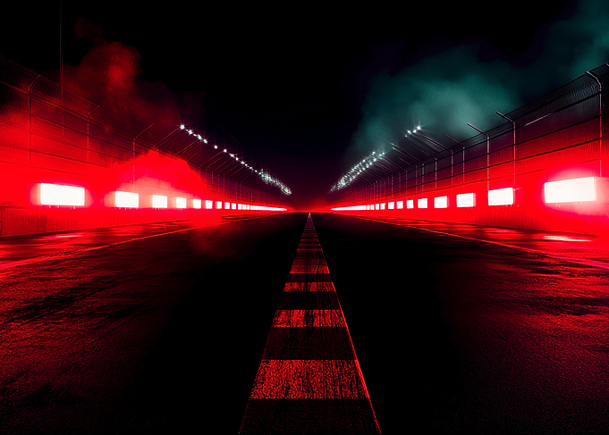 Night Race Track with Red Lights
