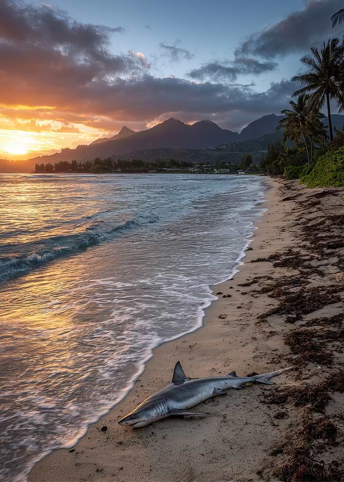 Shark on Beach at Sunset
