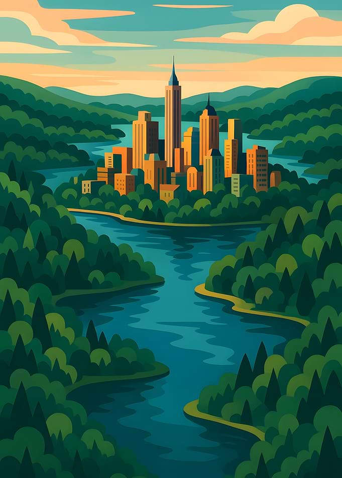 Cityscape Surrounded by Nature Illustration