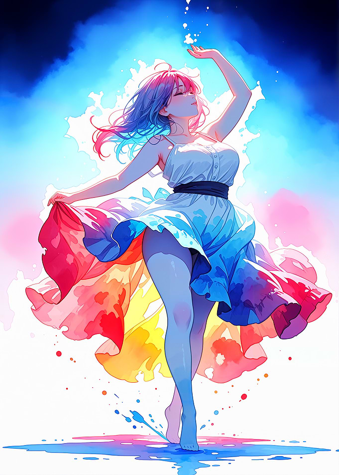 Ramira - Watercolor Anime Girl in Colorful Dress