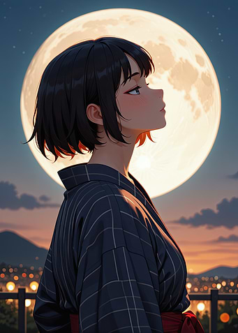 Anime Girl Gazing at the Moon