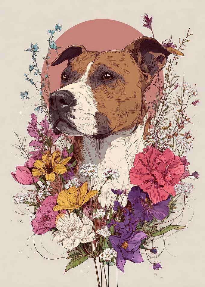 Dog Portrait with Floral Arrangement